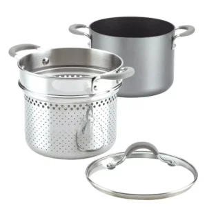 Circulon Elementum 5 Qt. Oyster Gray Hard-Anodized Nonstick Covered Multipot with Steamer Insert