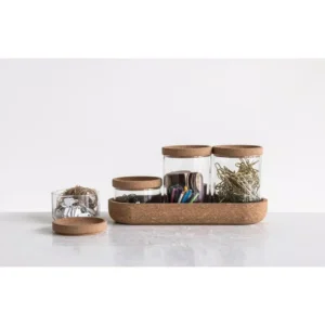 3R Studios 4-Piece Glass Containers with Cork Lids and Tray