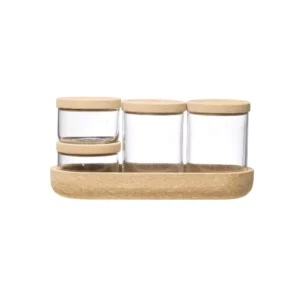 3R Studios 4-Piece Glass Containers with Cork Lids and Tray
