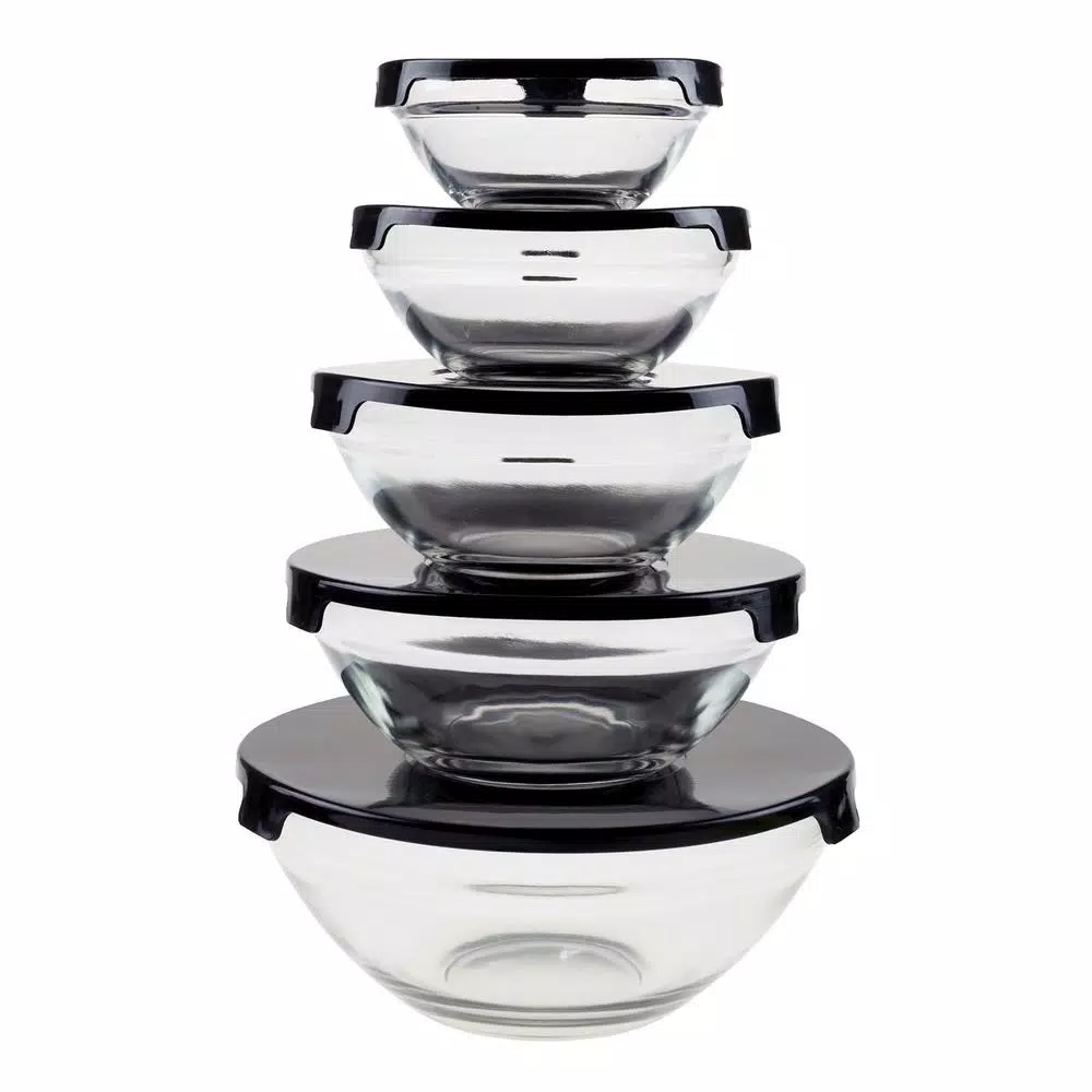 Chef Buddy 10-Piece Glass Bowl Set with Black Lids