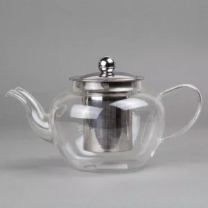 Creative Home 600 ml, 20 oz. (2.7 cup) Clear Glass Tea Pot with Stainless Steel Removable Lid and Infuser Basket
