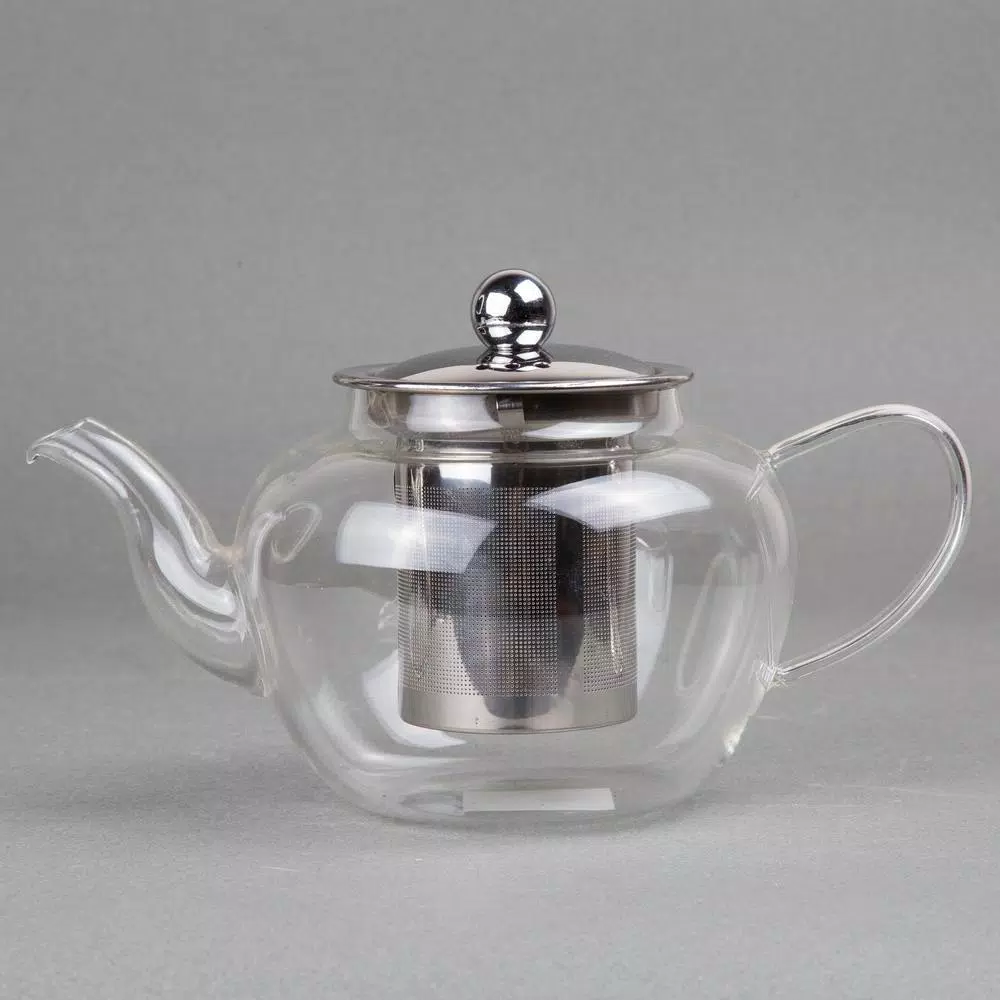 Creative Home 600 ml, 20 oz. (2.7 cup) Clear Glass Tea Pot with Stainless Steel Removable Lid and Infuser Basket