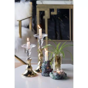 A & B Home Camden Clear, Gold Glass Candle Holder