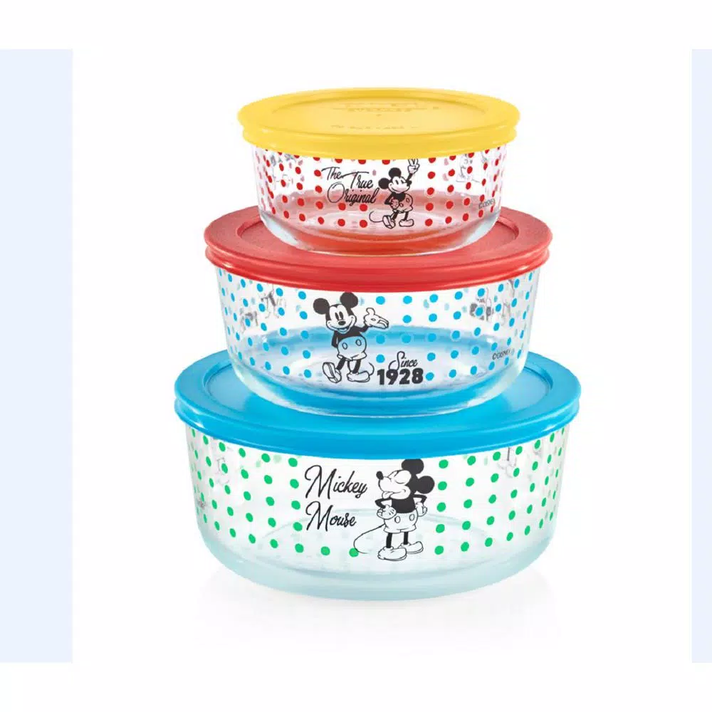 Pyrex Mickey Mouse The True Original 6-Piece Decorated Glass Storage Container Set with Lids