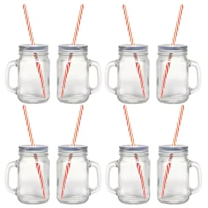 Starfrit 12-Piece Glass Mason Jar Set with Eco-Friendly Reusable Straws