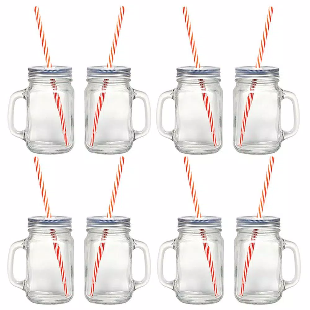Starfrit 12-Piece Glass Mason Jar Set with Eco-Friendly Reusable Straws
