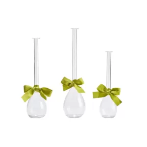 Two's Company 3-Sizes Sleek and Chic with Sage Green Ribbon Includes Clear Teardrop Vases (Set of 3)