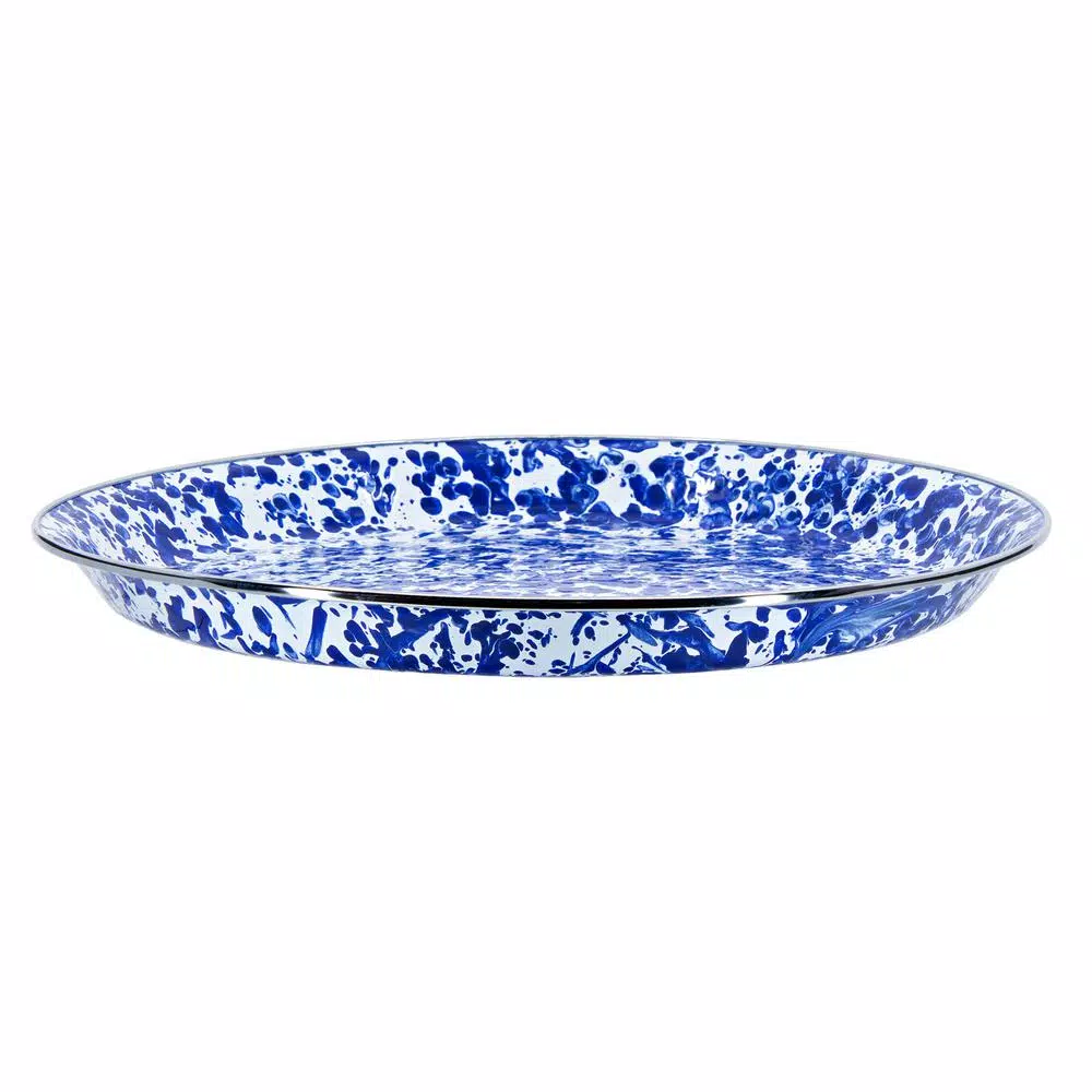 Golden Rabbit 20 in. Cobalt Swirl Enamelware Round Serving Tray