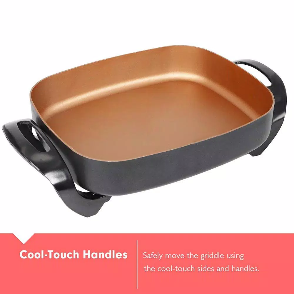 Boyel Living 16 in. x 12 in. x 3.15 in. 8 Qt Copper Professional Non-Stick Copper Electric Skillet Jumbo