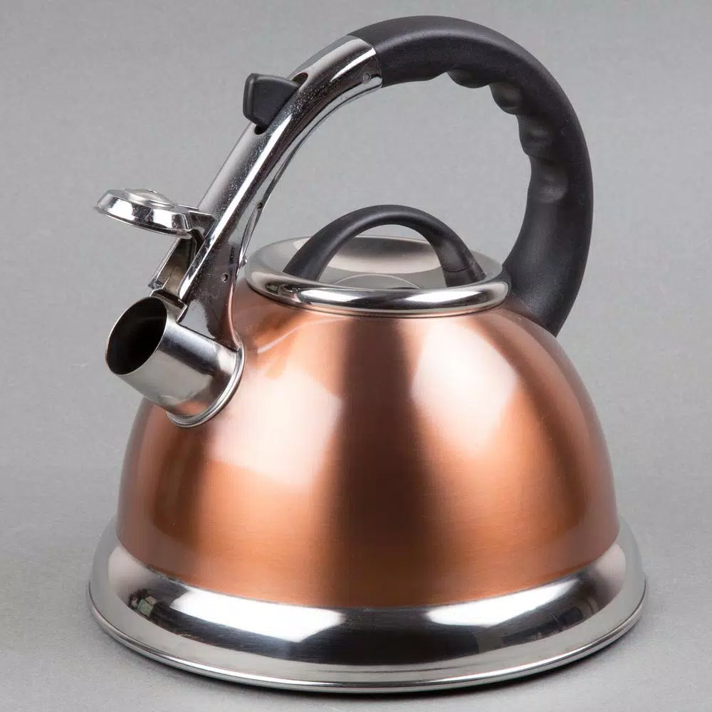 Creative Home Camille 3.0 Qt. Stainless Steel Whistling Tea Kettle with Aluminum Capsulated Bottom in Metallic Copper