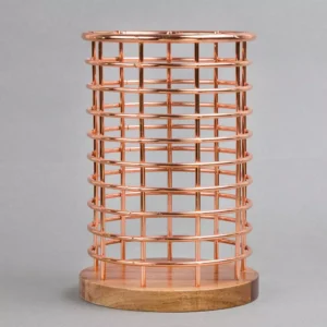 Creative Home Deluxe Acacia Copper Wood and Iron Wire Utensil Tool Holder Crock