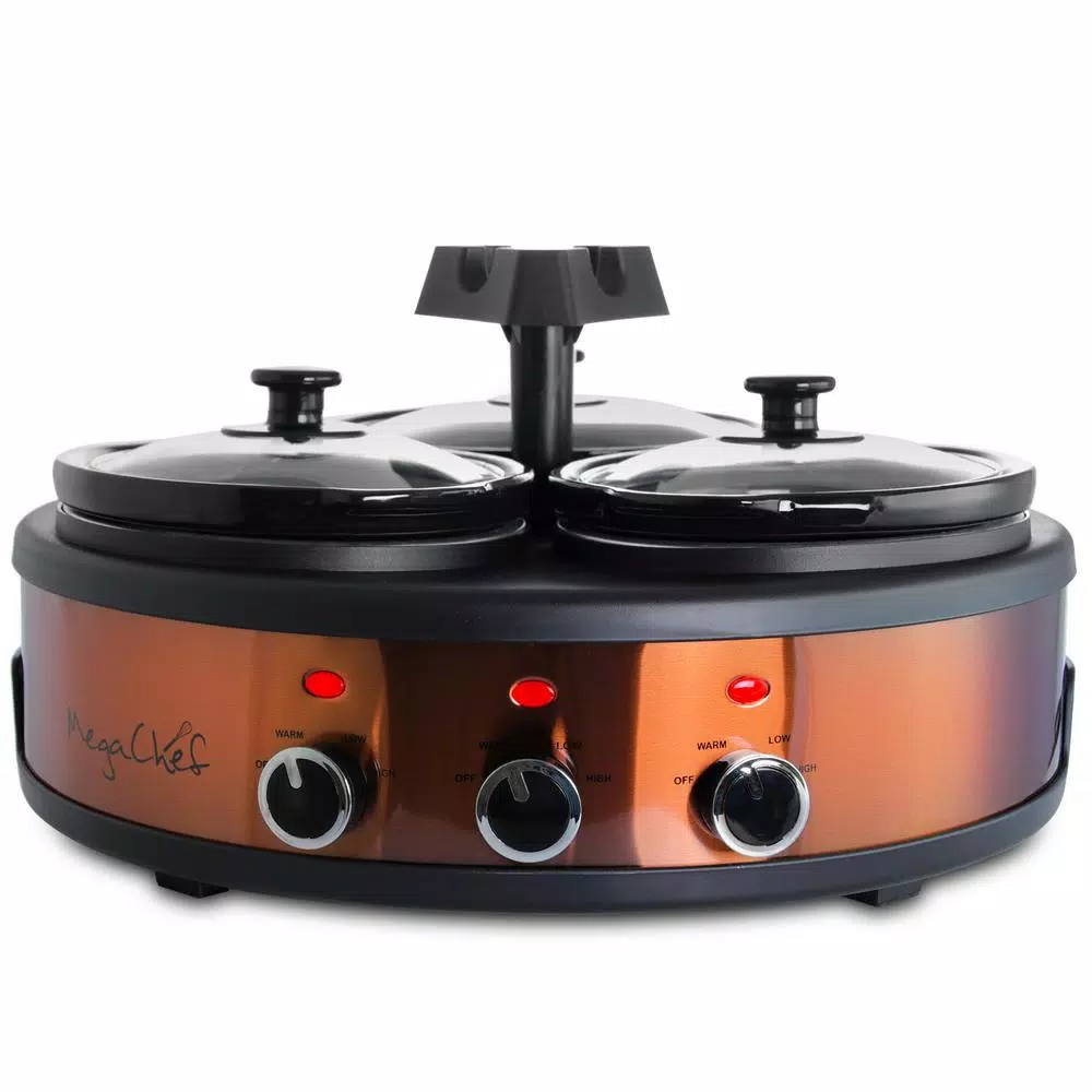 MegaChef Triple 4.5 Qt. Copper Slow Cooker with Glass Lids