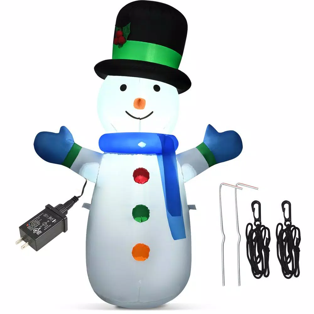 Costway 4 ft. Pre-lit LED Lights Christmas Snowman Christmas Inflatable with Strong Weather Resistance
