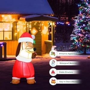 Costway 5 ft. Pre-Lit LED Lights Christmas Dog Christmas Inflatable with Waterproof Fan