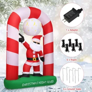 Costway 7.5 ft. Christmas Inflatable Lighted Santa Claus Stand on Archway Yard Decoration