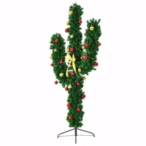Costway 7 ft. Pre-Lit Cactus Artificial Christmas Tree with LED Lights and Ball Ornaments