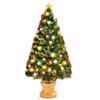 Costway 4 ft. Pre-Lit Christmas Tree Fiber Optical Firework with Ornaments and Gold Top Star