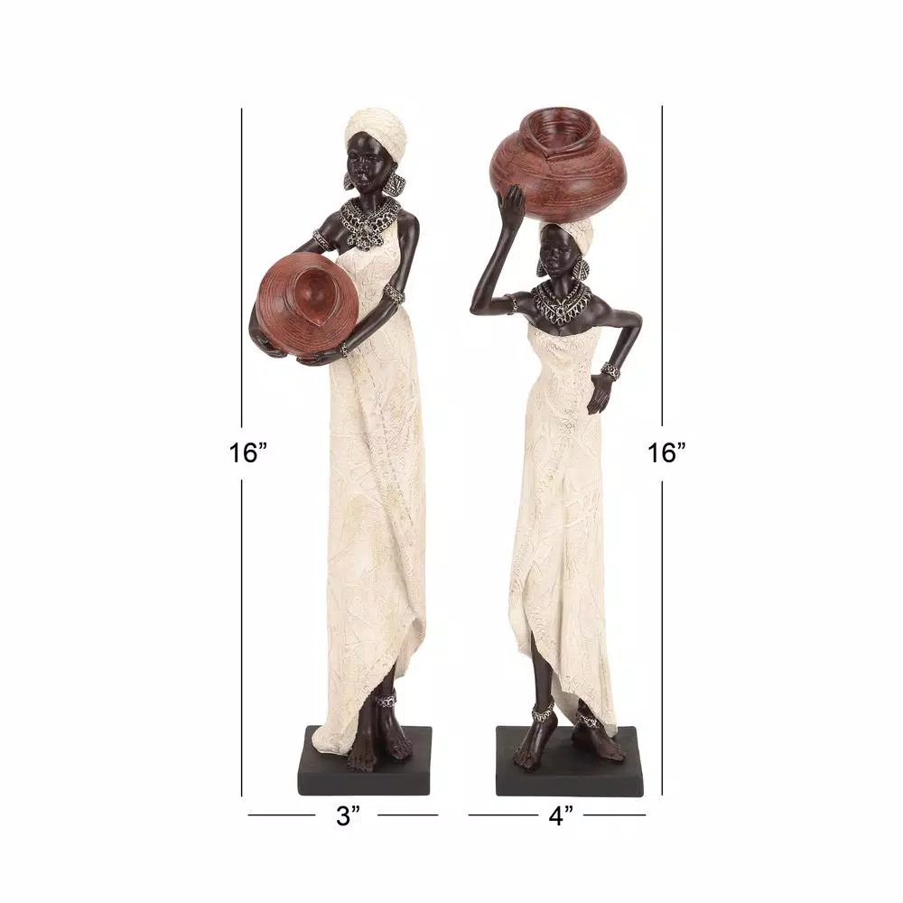 LITTON LANE Decorative Traditional African Lady Sculptures in Colored Polystone (2-Pack)