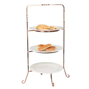 Creative Home 3-Tier Copper Plated Dessert Plate Rack, Cake Serving Tray, Fruit Presentation, Party Food Server Display