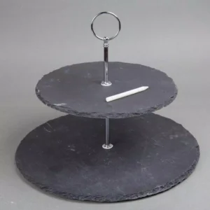 Creative Home 2-Tier Black Natural Slate Cake Stand Dessert Serving Plate Party Food Server