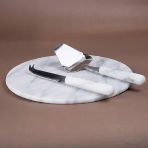 Creative Home Stainless Steel Cheese Cutter Slicer and Cheese Knife with Natural White Marble Handle (Set of 2)