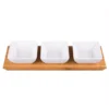 Creative Home 4-Pieces Stoneware Square Bowls and Natural Bamboo Serving Dishes for Parties Rectangular Tray Snack Serving Set