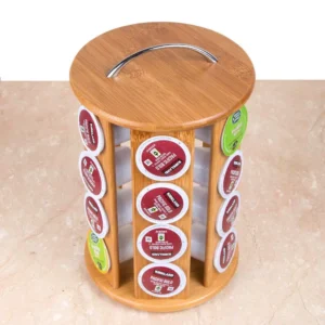 Creative Home Natural Bamboo Single Serve Revolving Carousel Coffee Pod Holder Organizer