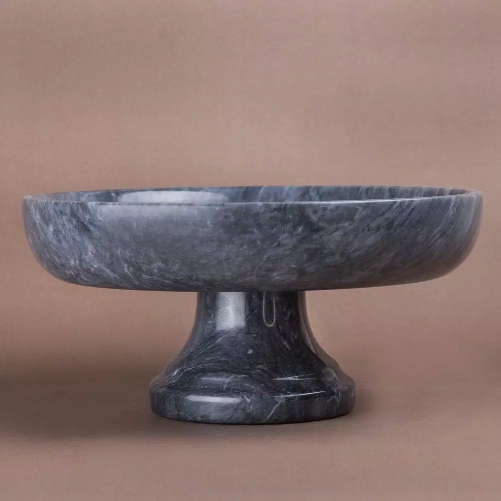 Creative Home Natural Black Marble Fruit Bowl on Pedestal
