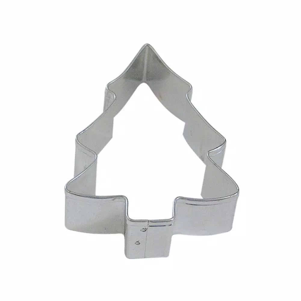 CybrTrayd 12-Piece 3.5 in. Snow Covered Tree Tinplate Steel Cookie Cutter and Recipe