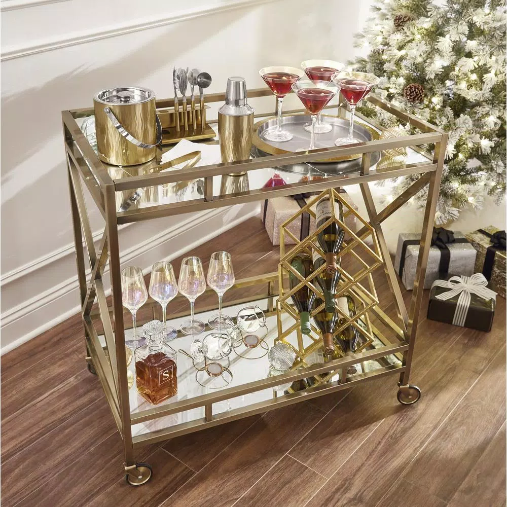 DANYA B Sparkling Gold Iron 9-Bottle Wine Rack