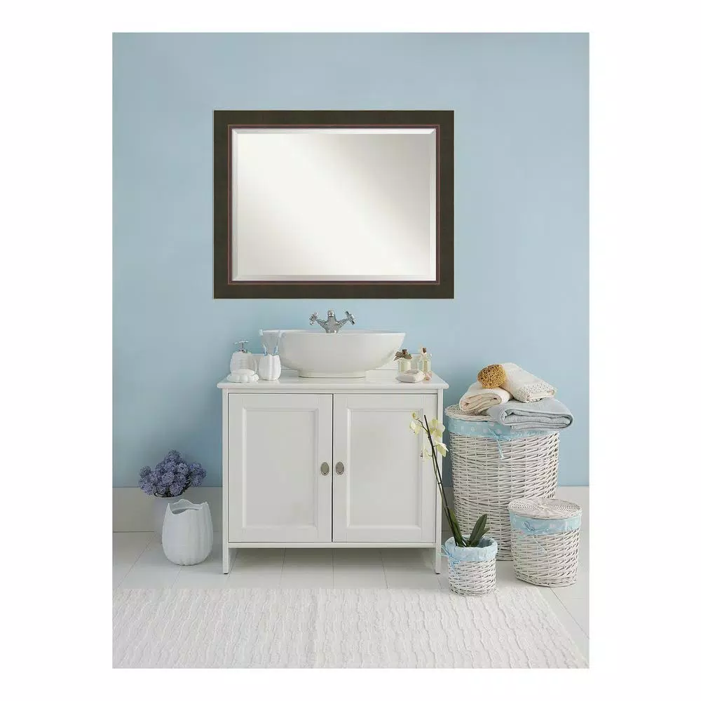 Amanti Art Milano 47 in. W x 37 in. H Framed Rectangular Beveled Edge Bathroom Vanity Mirror in Dark Bronze