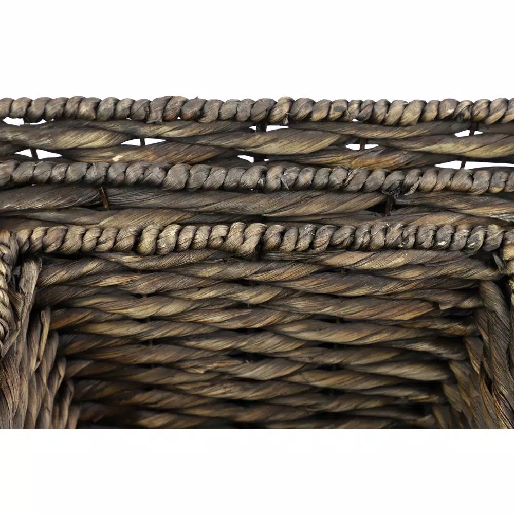 LITTON LANE Large Square Water Hyacinth Wicker Dark Brown Storage Baskets (Set of 3)
