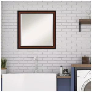 Amanti Art Cyprus 23 in. W x 23 in. H Framed Square Beveled Edge Bathroom Vanity Mirror in Dark Brown Walnut