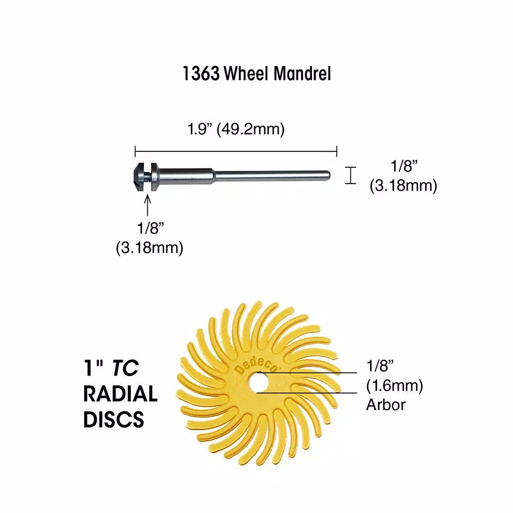 Dedeco Sunburst 1 in. Radial Discs - 1/8 in. 6 mic Extra-Fine Arbor Rotary Cleaning and Polishing Tool (12-Pack)