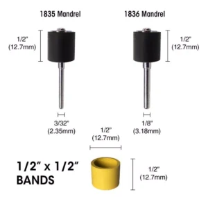 Dedeco Sunburst 1/2 in. x 1/2 in. Band -Cylinder Thermoplastic Sanding Polishing Tool Set 8 Grit 1835 Mandrel (9-Piece)