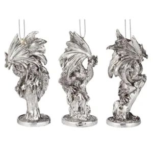 Design Toscano 4 in. Three Dragons of the Amesbury Holiday Gemstone Ornament Set (3-Piece)
