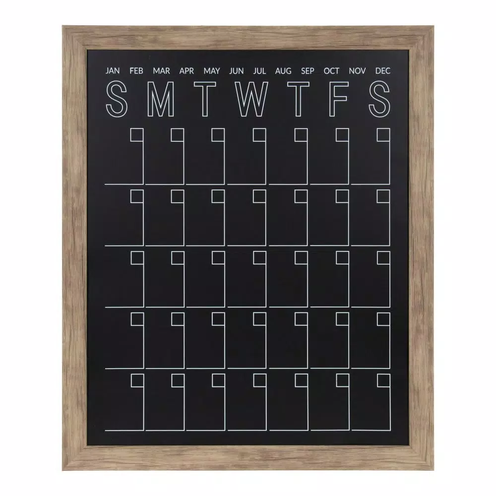 DesignOvation Beatrice Rustic Brown Chalkboard Monthly Calendar Memo Board