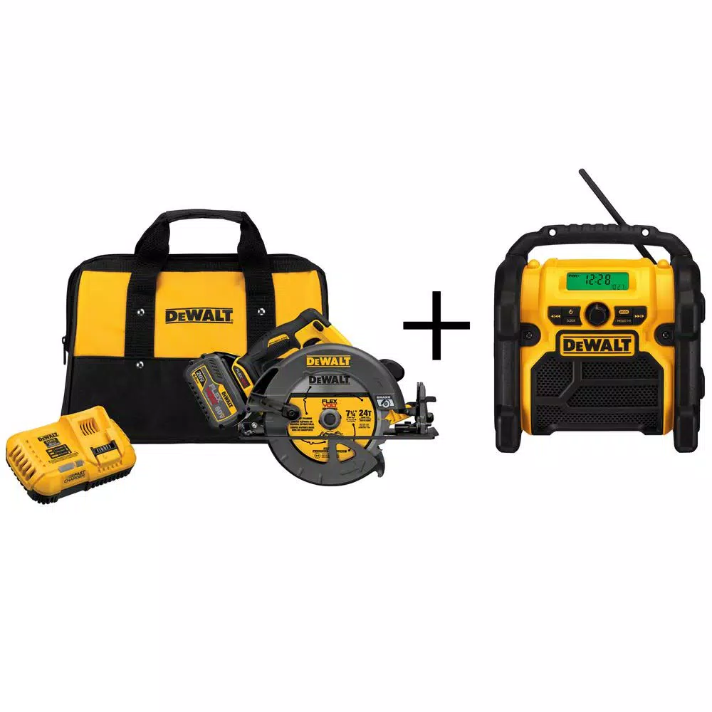 DEWALT FLEXVOLT 60-Volt MAX Cordless Brushless 7-1/4 in. Circular Saw, (1) FLEXVOLT 6.0Ah Battery & Worksite Radio
