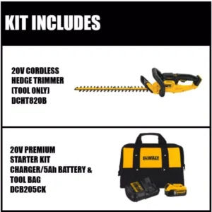 DEWALT 22 in. 20V MAX Lithium-Ion Cordless Hedge Trimmer (Tool Only) with Bonus 20V MAX Lithium-Ion Starter Kit Included