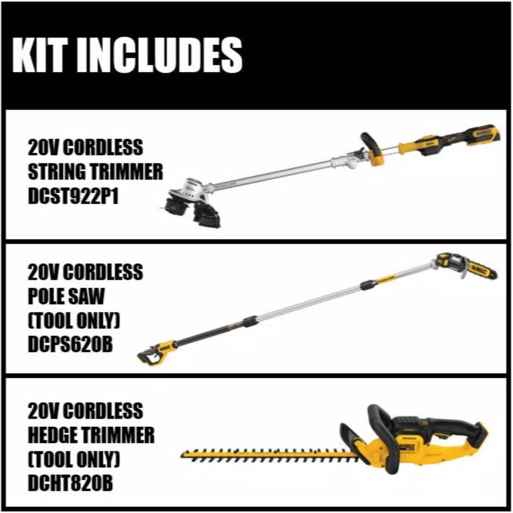 DEWALT 14 in. 20V MAX Cordless Brushless String Trimmer w/ Bonus 8 in. 20V Pole Saw & 22 in. 20V Hedge Trimmer (Tools Only)