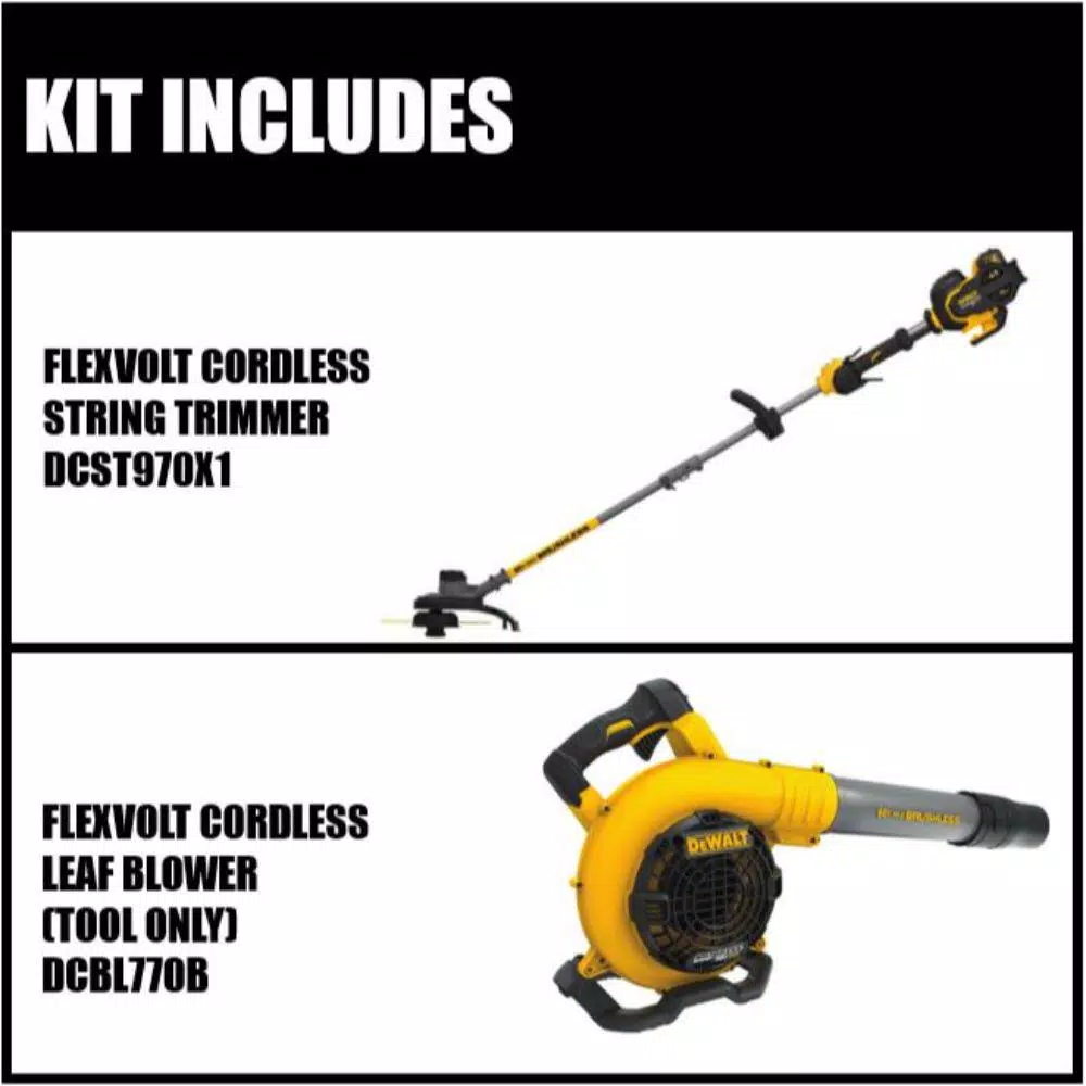 DEWALT 15 in. 60V MAX Cordless FLEXVOLT Brushless String Grass Trimmer, (1) 3.0Ah Battery & Charger & Leaf Blower (Tool Only)