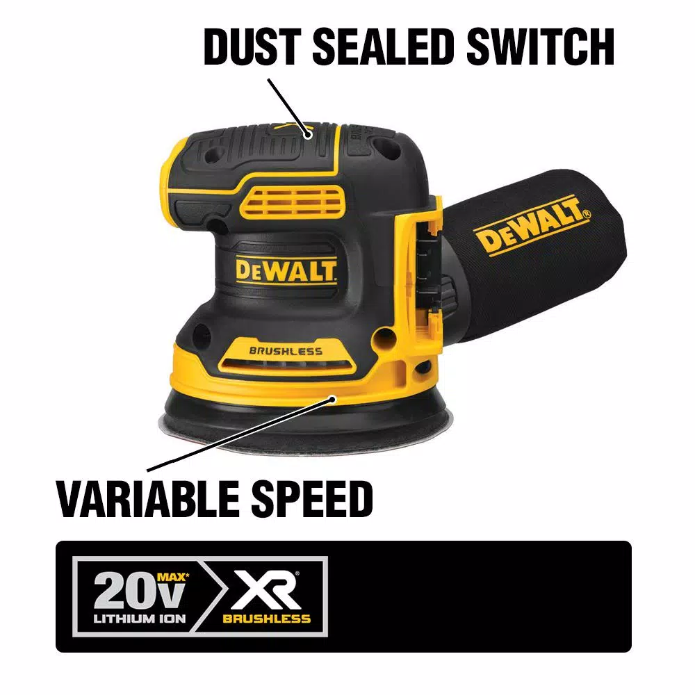 DEWALT 20-Volt MAX XR Cordless Brushless 5 in. Random Orbital Sander with 1/4 Sheet Sander, (1) 20-Volt Battery 3.0Ah & Charger