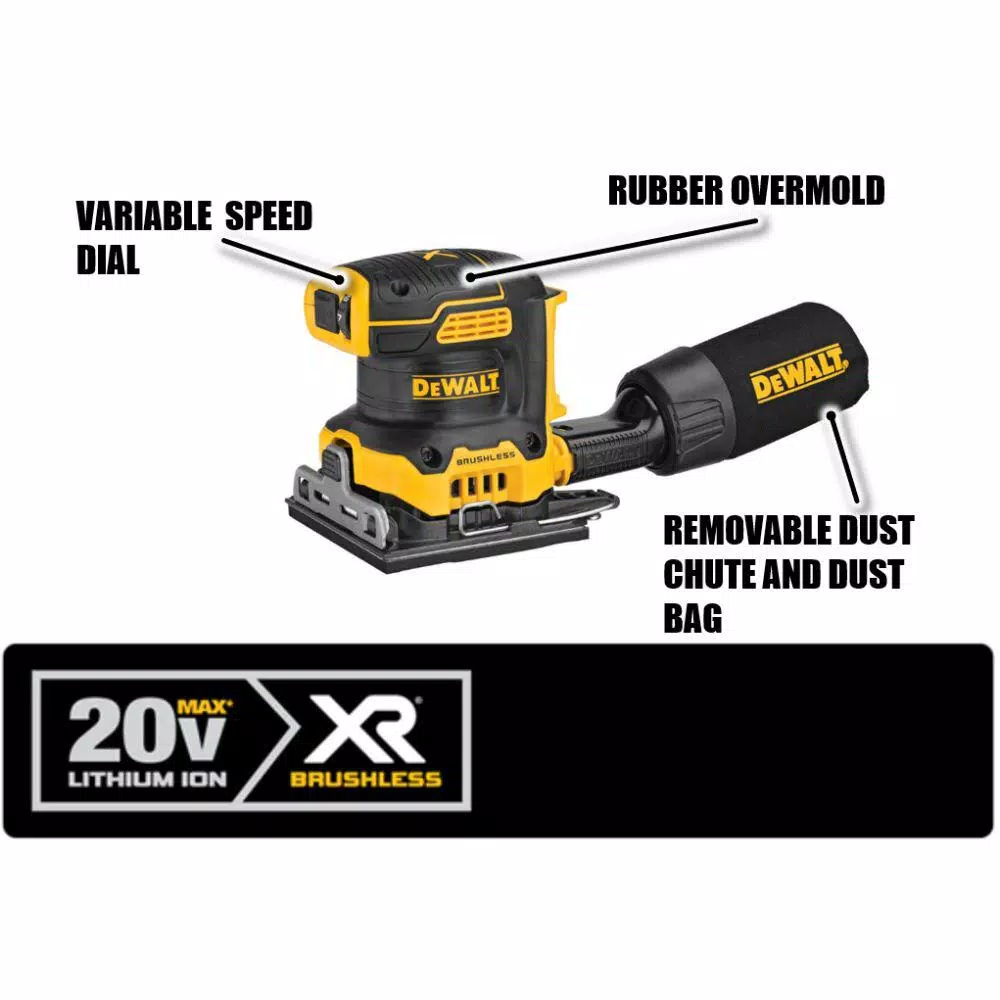 DEWALT 20-Volt MAX XR Cordless Brushless 5 in. Random Orbital Sander with 1/4 Sheet Sander, (1) 20-Volt Battery 3.0Ah & Charger