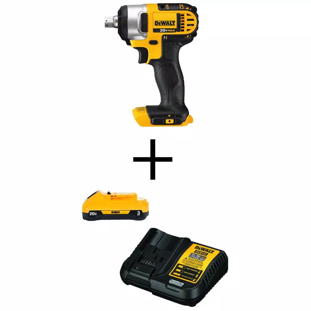 DEWALT 20-Volt MAX Cordless 1/2 in. Impact Wrench Kit with Detent Pin, (1) 20-Volt 3.0Ah Battery & Charger