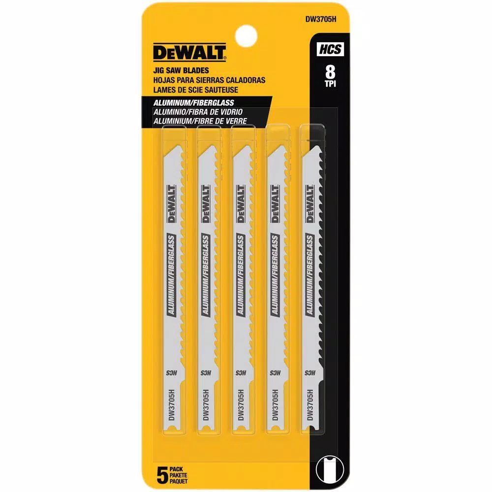 DEWALT 4 in. 8 TPI Aluminum/Fiberglass Jig Saw Blade HCS U-Shank (5-Pack)