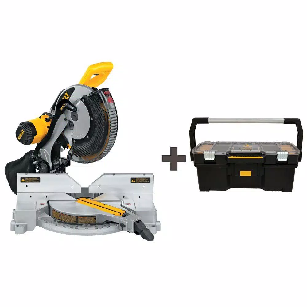 DEWALT 15 Amp 12 in. Double Bevel Compound Miter Saw with 24 in. Tote with Organizer