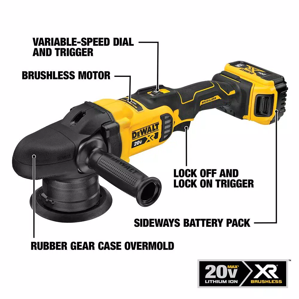 DEWALT 20-Volt MAX XR Cordless Brushless 5 in. Variable Speed Random Orbit Polisher with (2) 20-Volt 5.0Ah Batteries & Charger