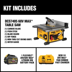 DEWALT FLEXVOLT 60-Volt MAX Cordless Brushless 8-1/4 in. Table Saw Kit with (1) FLEXVOLT 6.0Ah Battery