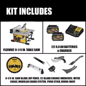DEWALT FLEXVOLT 60-Volt MAX Cordless Brushless 8-1/4 in. Table Saw Kit with (2) FLEXVOLT 6.0Ah Batteries