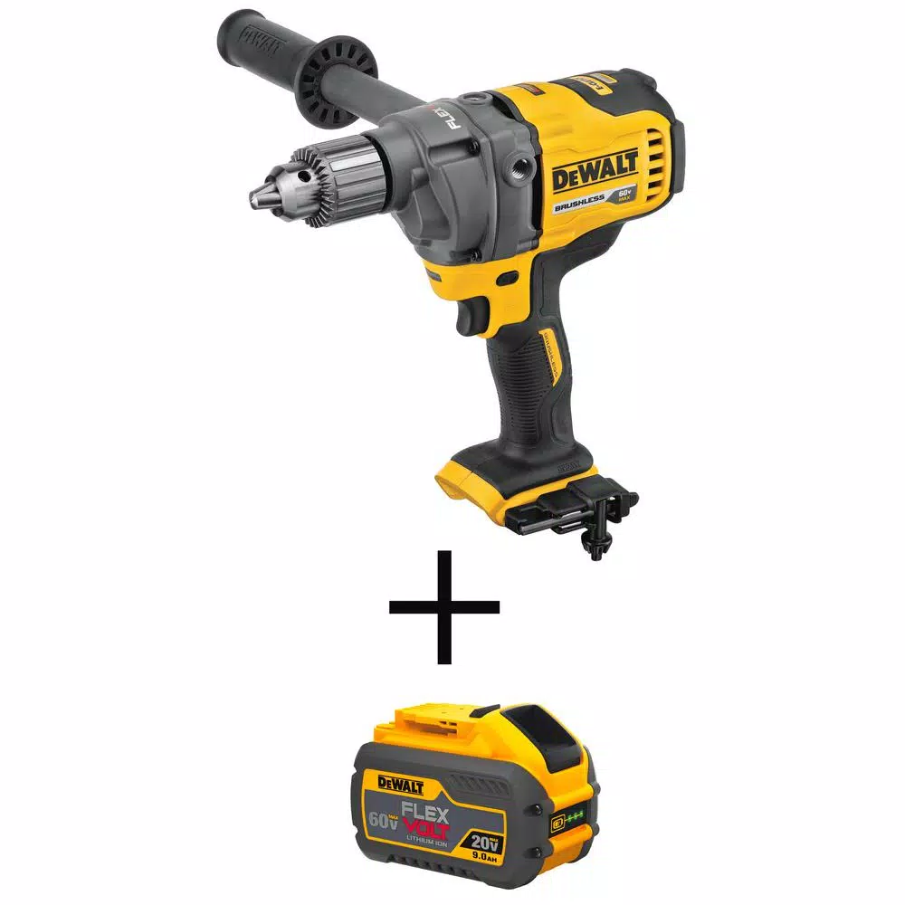 DEWALT FLEXVOLT 60-Volt MAX Cordless Brushless 1/2 in. Mixer/Drill with E-Clutch & (1) FLEXVOLT 9.0Ah Battery